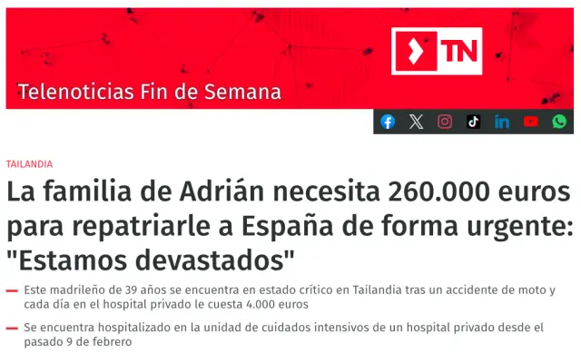 Noticia sobre la repatriación de Adrián
